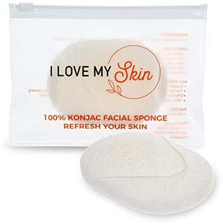 I LOVE MY SKIN Konjac Facial Sponge 100% Natural - Reusable Gentle but Thorough Exfoliating Scrubber Puff Unclog Pores, Removes Dead Skin, Dirt, Makeup – Also Perfect for Baby Bath, Pristine White