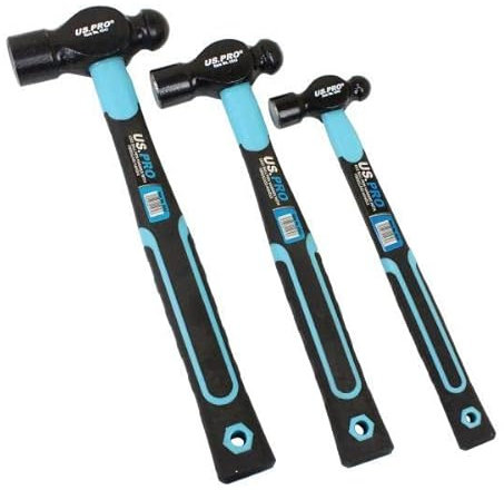 US PRO Tools 4543 - Martillo de bola con mango de fibra de vidrio, 3 piezas, 8, 16, 32 onzas