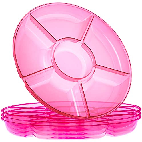 Plasticpro 6 Sectional Round Plastic Serving Tray/Platters Pink Pack of 2