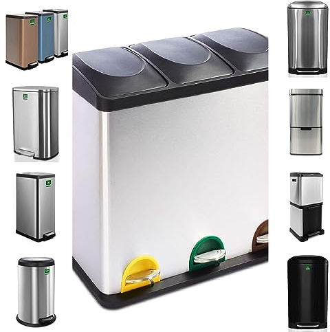 casa pura Poubelle jusqu'à 72 litres - Poubelle en acier inoxydable - Système de tri des déchets pour la cuisine - Poubelle à pédale - Collecteur de déchets - Seau intérieur avec poignée de transport