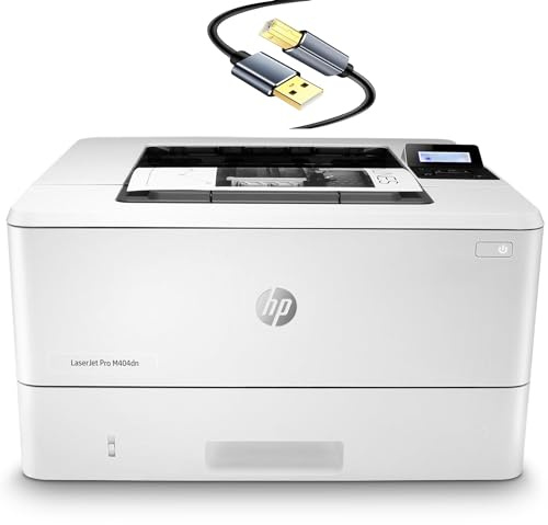 HP Laserjet Pro M404dn Single-Function Wired Monochrome Laser Printer, White - Print only - Ethernet only, 40 ppm, 1200 x 1200 dpi, Auto Duplex Printing, 8.5 x 14, 2-line LCD, Tillsiy Printer Cable