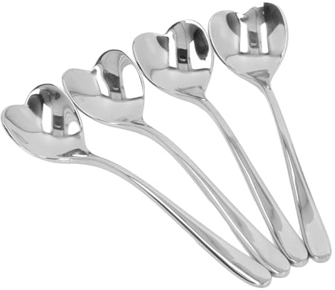 Cuchara para Mezclar de Acero Inoxidable en Forma de Corazón, 4 Piezas, Cuchara Pequeña de Bistró para Café, Té, Postre y Azúcar