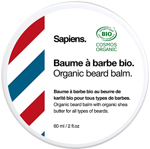 Sapiens Barbershop Balsamo Barba Uomo BIO - Cera Barba e Baffi Ammorbidente Certificato Cosmos Organic Ecocert - Cura Barba Uomo Fatto in Francia - Burro di Karité e Olio di Ricino - 60 ml x2