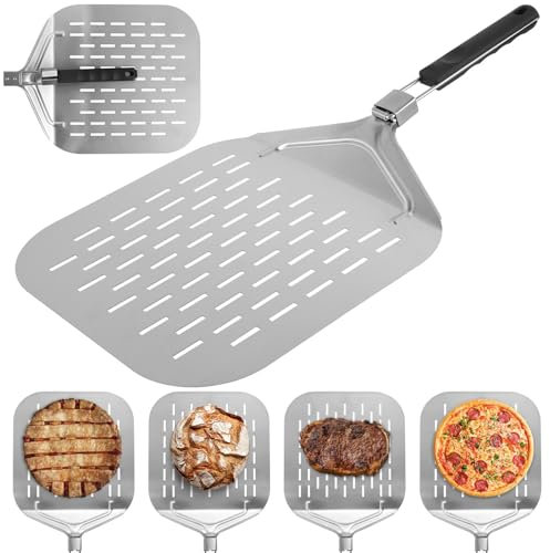 Pizza per pizza perforata a buccia inossidabile in acciaio in acciaio spatola di pizza pieghevole pizza resistente alla peeldle non stick pizza tornitura a buccia 24,9 × 12,4 × 12,6 pollici pizza rett