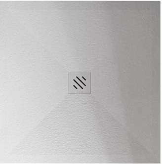 BERNSTEIN Duschtasse 80x100cm, Flache Bauhöhe, Duschwanne Vireo aus Mineralguss mit Stein Optik, Anti-Rutsch Duschbecken in Weiß matt, Mineralguss-Duschwanne komplett inkl. Ablaufgarnitur