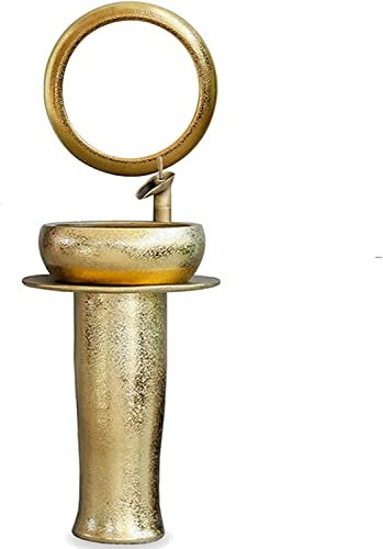 Vanity Unit with Basin,Bathroom Basin Sink with Full Pedestal, Pedestal Sink - 16X16 Inch Ceramic Material Basin Sink and Pedestal with Full Pedestal and One Tap Hole Round Freesta