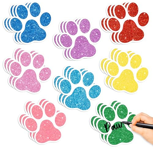 BWkoss Glitter Paw Prints Cutouts- 100Pcs Colorful Paw Print Paper Cut-Out Mini Paw Print Accents Decor Bulk Dog Footprint Cutout Bulletin Board Party Supplies for Kids DIY Craft Classroom Wall Decors