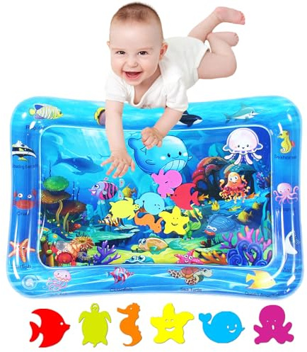 SUNSHINEMALL Wassermatte Baby Bpa Frei 66×50CM Wasserspielmatte Baby Wasser Spielmatte Sensorik Spielzeug Krabbelmatte Baby 3 6 9 Monate Tummy Time Toys Water Mat(Blaue Meereswelt)