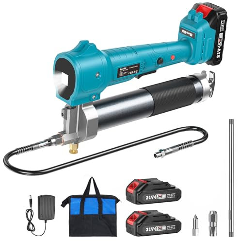 Seesii Grease Gun, Upgrade Electric Grease Gun with LED Light, 10000 PSI Battery Grease Gun with 2 * 2.0AH Batteries and Charger, Cordless Grease Gun Kit with 39.4 Flexible Hose and Coupler