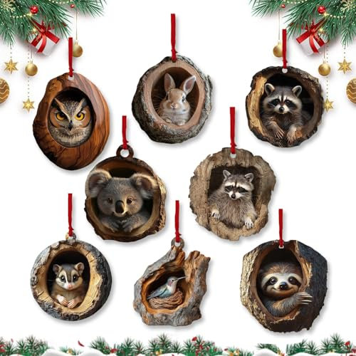 Xiujuers 8 Stück Weihnachten Acryl Tier Dekor, Animal Christmas Ornament, Weihnachtsbaum Deko, Weihnachtsdeko Baumschmuck, Tier-Weihnachtsschmuck, Geeignet für Wohnzimmer, Schlafzimmer, Weihnachtsbaum