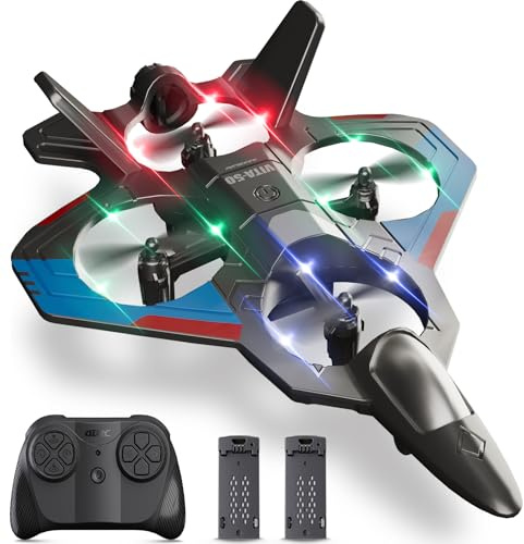 4DRC V50 Remote Control Airplanes for Kids Adults, RC Plane Airplane Toys for Boys Kids Beginners, RC Planes Fighter Jet Helicopter Drones for Kids Adults, 2 Batteries，Easy to Fly