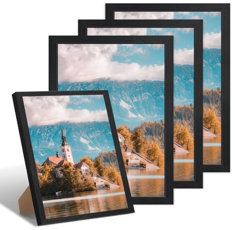 FajerminArt 4 Pack 20X30cm Marco de Fotos, Negro A4 Marco Madera MDF Natural, set de 4 Marcos Para Pósteres, Cristal Acrílico, Para fotos, Láminas y Pósteres
