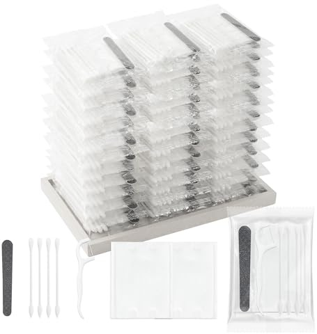 Lomgwumy Hotel-Toilettenartikel-Set, einzeln verpackte Toilettenartikel-Sets in Großpackung, enthält Wattepads, Wattestäbchen, Zahnseide und Nagelfeilen, geeignet für Reisen und Hotels (100er-Packung)
