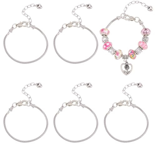 BEAMARKER 5 stycken 3 mm silver ormkedja armband i europeisk stil med hjärta karbinhake och förlängningskedja smycketillbehör för mors dag årsdag bröllop födelsedag