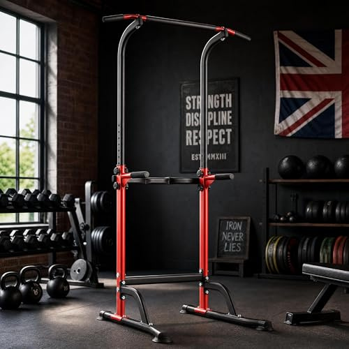 Power Tower Station de Musculation Multifonction Station de Traction Power Tower Robuste | Appareil de Musculation à Domicile avec Barres de Dip, Entraînement Tractions, Pompes et Levées de Genoux