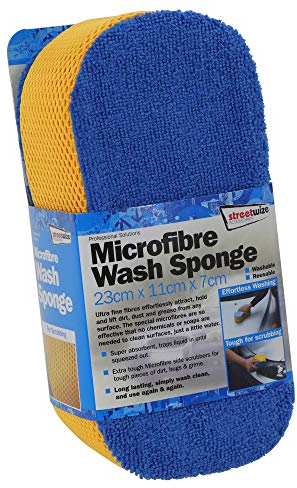 Streetwize - Extra Tough Microfibre Car Wash Sponge - Machine Washable - Ideal For Cleaning: Cars, Interior, Wheels, Alloys and Motorcycles