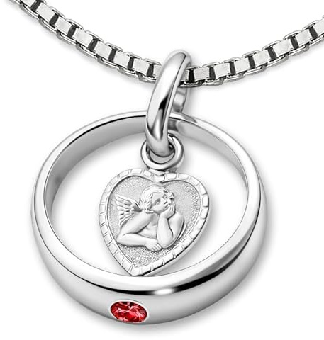 CLEVER SCHMUCK Set Taufkette Silber mit Zirkonia rubinrot und Engel herzförmig & Kette Venezia 36 cm STERLING SILBER 925 Taufgeschenk im Etui weis