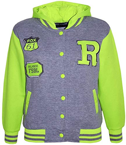 A2Z 4 Kids® - Chaqueta de béisbol con Capucha para niños, diseño de R Moda, Color Gris y Verde neón