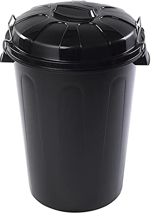 Plastiforte Cubo de Basura con Tapa 100 litros Basurero Negro Asas de Presión