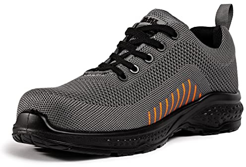 Black Hammer Composite Toe Safety Trainers for Men Lightweight Slip Resistant Work Shoes S1P SRC 2222 (8 UK,Grey)