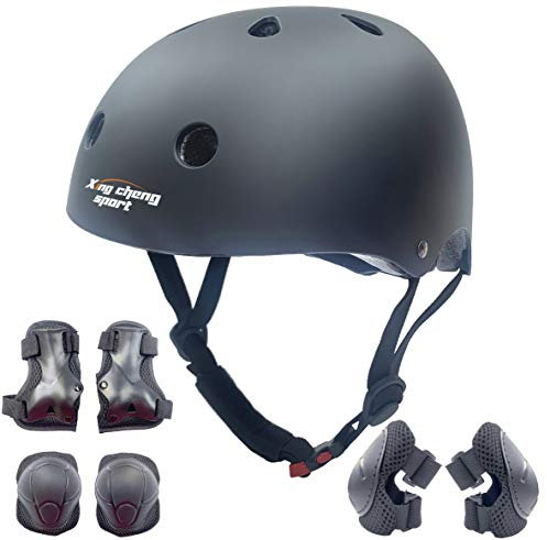 Kinder Multi-Sport-Helm mit Knie- und Ellbogenschützern … (Black, M(8-13years Old))