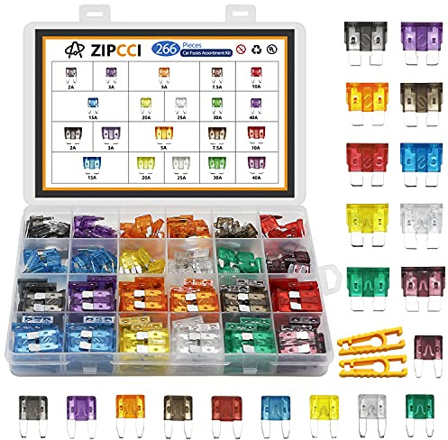 ZIPCCI 266 Pcs - Car Fuses Assortment Kit, Mini & Standard Automotive Fuses - Blade Auto Fuse for RV Accessories, Marine, Camper, Travel Trailers, Boat (2A/3A/5A/7.5A/10A/15A/20A/25A/30A/40AMP)