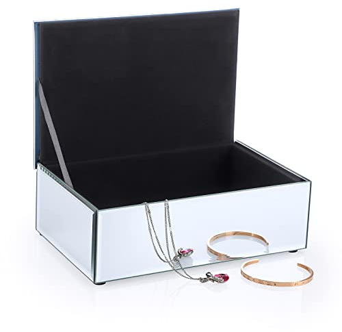 ELLDOO Portagioie in vetro a specchio, con superficie in diamanti schiacciati, organizer decorativo di lusso per orecchini, anelli, collane, bracciali, orologi