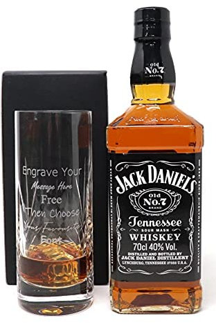 Personalised Crystal Highball Glass & 70cl Bottle of JD (Tennessee Whiskey)