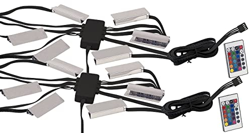 Lunartec Indirekte Beleuchtung: 2er-Set LED-Glasbodenbeleuchtungen: 12 Klammern mit 36 RGB-LEDs (Schrankbeleuchtung Vitrine, Boden-Beleuchtung, Leuchte)