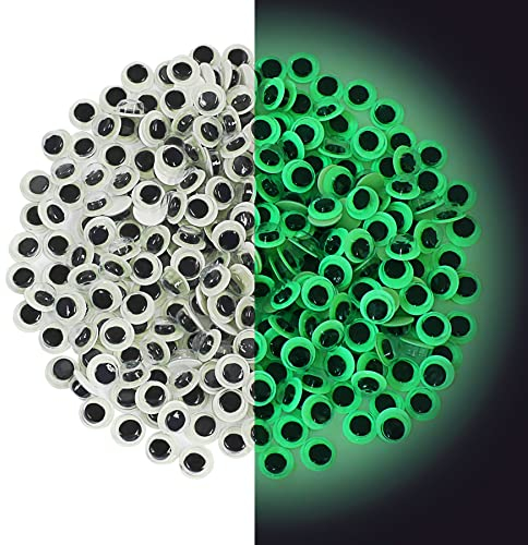 UPINS Wackelaugen Selbstklebend, 300 Stück Wackelaugen 8mm Kunststoff Kulleraugen Selbstklebend Leuchtende Wackelaugen für Basteln DIY Halloween Weihnachten