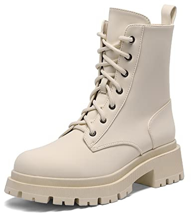 DREAM PAIRS Bottines Femme Mi-Mollet avec Fermeture Eclair Tendance Comfortable Bottes à Lacets avec Talon Large et Doublure Chaude