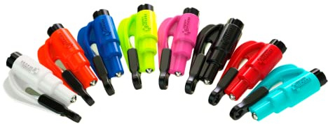 RESQMEl llavero de emergencia original Herramienta de escape de automóvil, cortador de cinturón de seguridad 2 en 1 y rompeventanas, fabricado en EE. UU., Rainbow Pack 8 colores