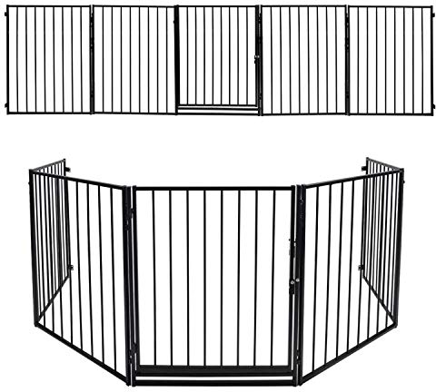 Joparri Barrera de Seguridad 304 cm para Niños y Mascotas, Reja de Protección de Metal, Rejilla Protectora Metálica Plegable con Puerta, 5 Paneles (60 x 75 cm), Negro
