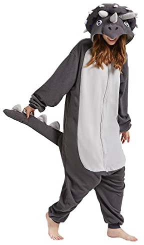 MAISUIZI Animal Triceratops Onesie Pyjamas Adulte Unisexe Cosplay Halloween Noël Nouveauté Vêtements de nuit Costume de carnaval, Pyjama tricératops, XL