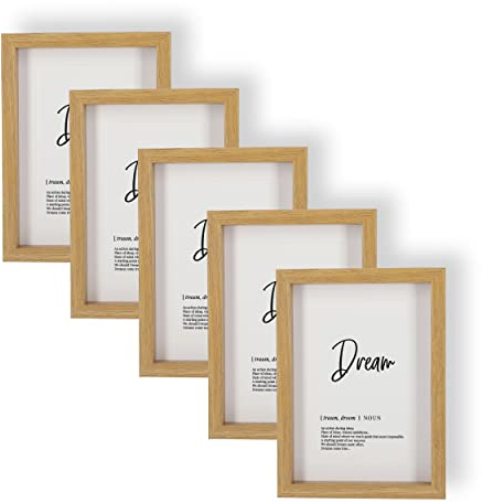 Wackadoo Bilderrahmen 5er Set 13x18 cm Eiche Fotowand Fotorahmen mit Glasscheibe Picture frame Holz aus MDF mit Passepartout 10x15 cm