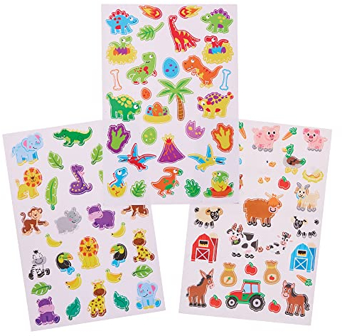 Baker Ross FX749 Mini-Party-Stickerbögen - Packung mit 12 Bögen, Aufkleber für Kinder zum Basteln und Gestalten, Schultüte Füllung