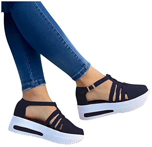 Plateau Sandalen Damen Vorne Geschlossen Mit Absatz Sneaker Slingback Keilabsatz Ballerina Sandalen Flache Schuhe Elegant Sommer Bequem Keilsandalen Sommerschuhe Platform Pumps Plateau Schuhe