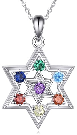 YAFEINI Collana Chakra Stella di David per Donna Collana in Argento Sterling con Ciondolo 7 Chakra Catena Stella di David Gioielli Yoga Regali per Ragazze