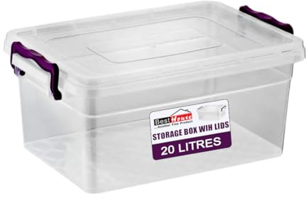 Best House Storage Boxes with Lids - Pack of 1 - Clear Plastic Heavy Duty, Stackable Storage Boxes Use for Home, office, Kitchen, Toys and Goods (20 Litres)