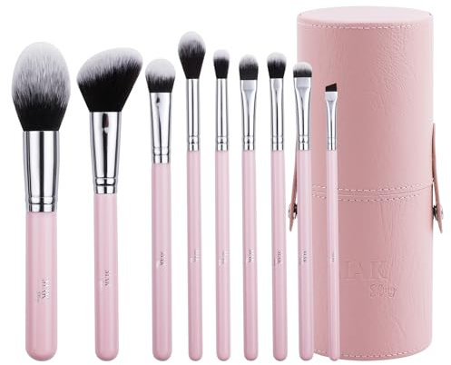 Set de 9 Pinceles de Maquillaje con Estuche de Cuero | Pinceles Profesionales