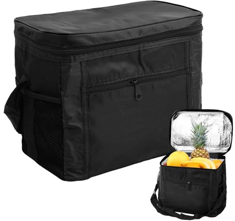 Bolsas Térmicas Almuerzo Bolsa Enfriadora de Alimentos Bolsa Refrigeradora para Picnic Portatil Plegable Bolsa Térmica para Exteriores, Viajes, Picnic, Camping (Negro, 27 x 17 x 24 cm)