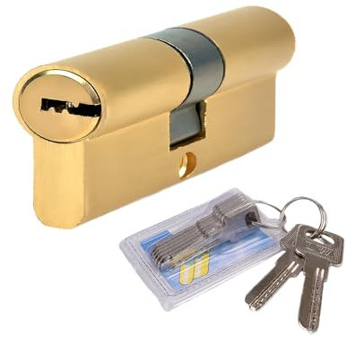 Euro Cilindro in Ottone, Cilindro di Chiusura con 5 Chiavi Principali+2 Chiavi Temporanei+1 Chiavi di Protezione, Serratura a Cilindro In Rame 35/35(70 mm) (35/35)