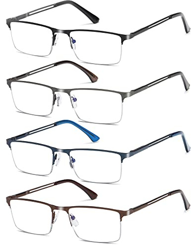 Fsread 4 Pack Half Frame Reading Glasses For Men Metal Frame Blue Light Blocking Mens Reader Lightweight Spring Hinge +1.75