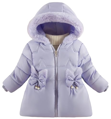 Happy Cherry - Chaqueta Invierno Gruesa Niña con Forro Polar Bebé Infantil Chica Abrigo Acolchado Encapuchado Niñas Ropa con Capucha para Escuela Deportes Al Aire Libre - 4-5 Años - Morado