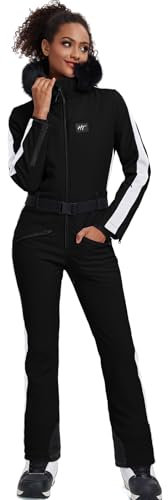 ALSOGO Skianzug Frauen ein Stück Schneeanzug isoliert wasserdicht winddicht Schnee Outfits Jumpsuits mit abnehmbaren Pelzkragen