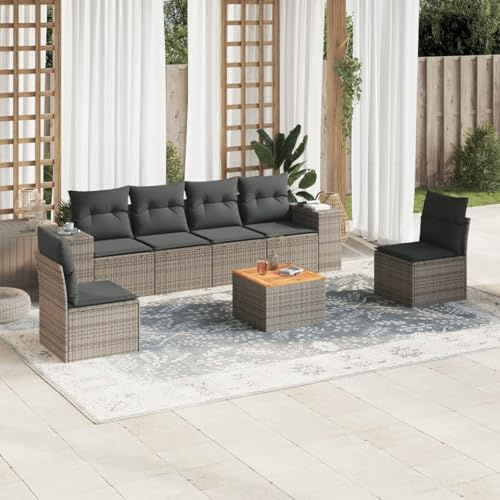 Xichuzi 7-TLG. Garten-Sofagarnitur mit Kissen Grau Poly Rattan, Lounge Gartenmöbel Set, Möbelsets, Balkon Möbel, Gartenlounge, Gartensofa - 3257726