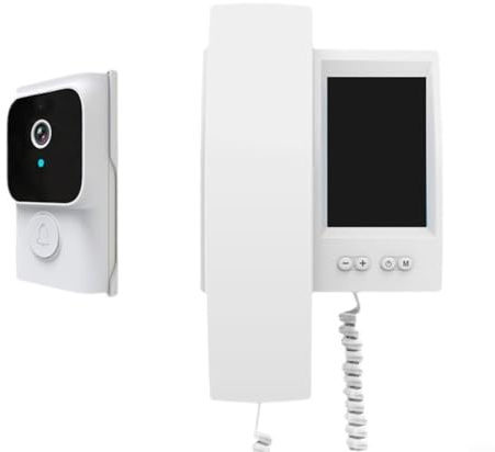 URPIZY Timbre de video Intercomunicador de puerta inalámbrico con monitor Visión nocturna Pantalla HD Audio bidireccional para seguridad en el hogar Sin Wi-Fi (blanco)