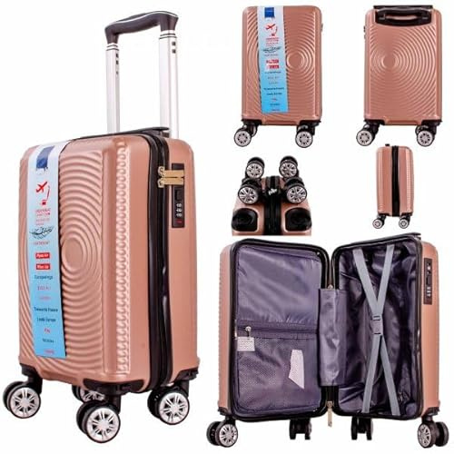 Underseat 40 x 25 x 20 cm Cases with, Combination Lock Cases with Detachable 360° Wheels,(Rose Gold)