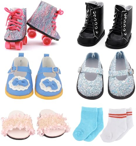 18 inch Doll Accessories, 5 Pairs of Doll Shoes+2 Pairs of Socks Fits for 18in American Doll Accessories