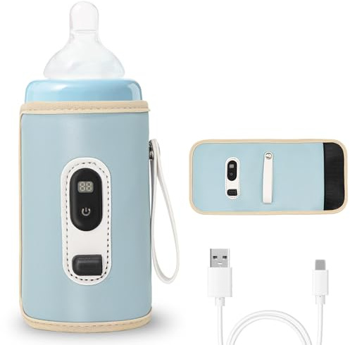 Herbst Flaschenwärmer Baby Unterwegs, Tragbarer USB Baby Flaschenwärmer Unterwegs, 21 Einstellbare Temperatur mit LCD-Display, Flaschenwarmhalter Baby Unterwegs für Reisen